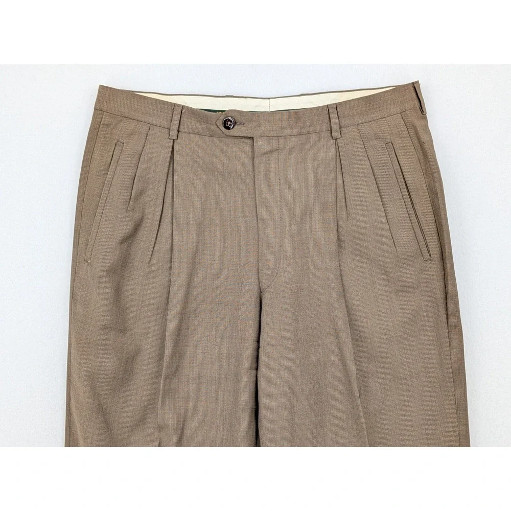 Principe Made in Italy Wool Trousers Mens 34 Brown Pleated Wide Leg Cuffed
